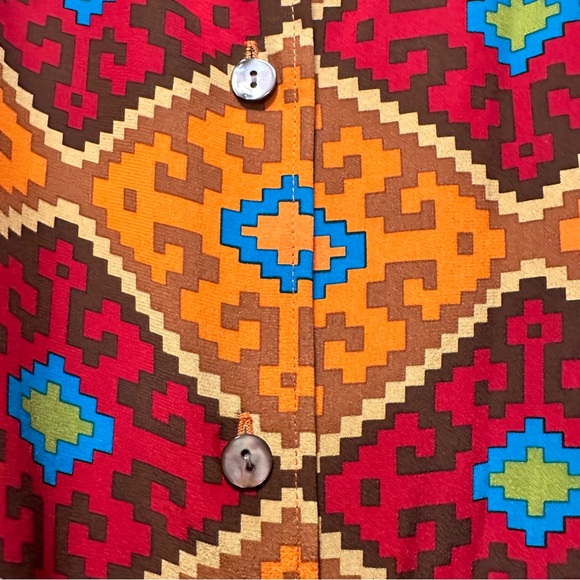 VTG Linea Louis Dell’Olio Tunic 100% Silk 1X Multicolor Geometric Western Boho - Picture 8 of 9